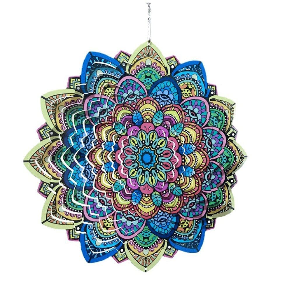 Wudaizhi Giravento Mandala Fiore Fortunato da 30 cm in Acciaio Inossidabile, Scultura da Giardino in Metallo, Regalo Valido, Appendere Giravento in Metallo per Decorazioni da Giardino