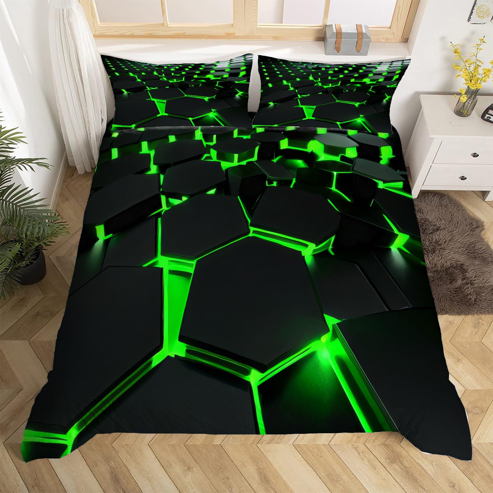 Copripiumino Matrimoniale 260x240 Fantasia Geometrica 3D, Set di Biancheria da Letto in Microfibra a Cerniera Semplice Copripiumoni Matrimoniali con 2 Federe