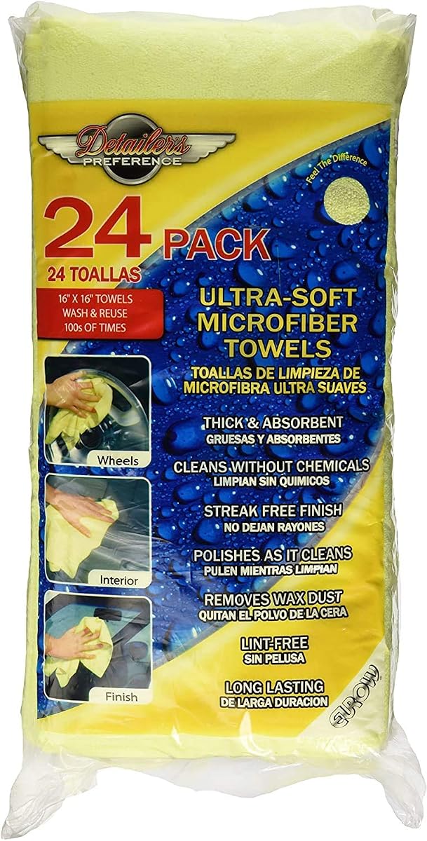 325 GSM Microfiber Deluxe Cleaning Towels, Ultra-Soft, Streak-Free, Reusable, High Absorbency for Car, Home, Garage, Detailing, Safe on All Surfaces, Machine Washable, 16x16in, 24-Pack, Yellow