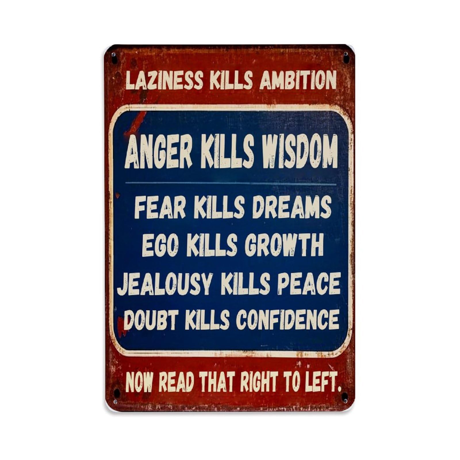 Jdyaojiesheng Vintage Laziness Kills Ambition Anger Kills Wisdom Fear Kills Dreams Tin Sign Retro Metal Wall Decor Metal Poster, Home Bar Garage Farmhouse Cafe Wall Art Decoration 8X12inches