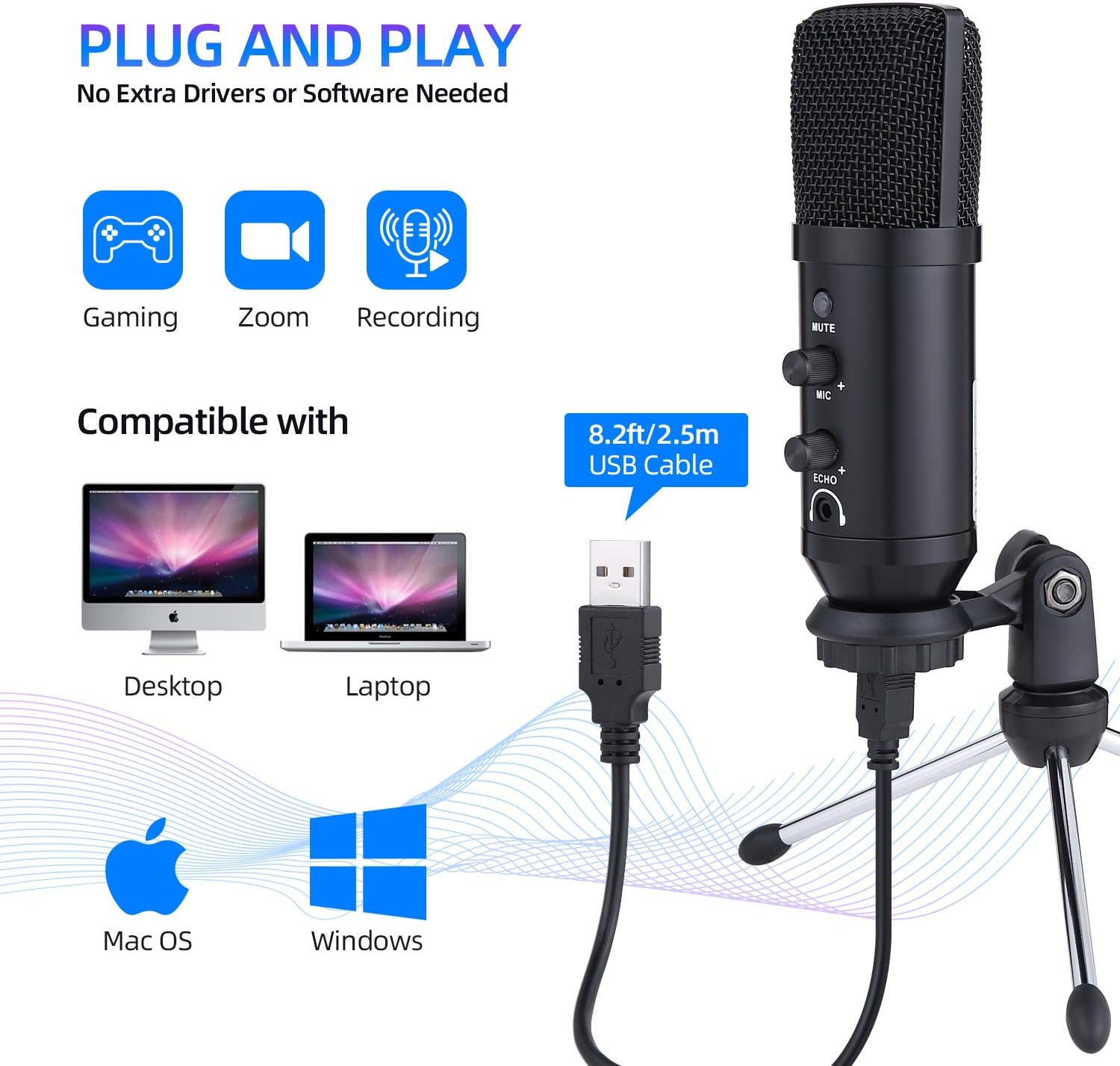 Best Deal Product USB Plug and Play Computer Mic, Ohuhu Condenser USB Microphone Kit, One-Key Mute Function, Professional Computer Gaming Mic Kit with Scissor Boom Arm Stand, Pop Filter for Streaming Podcast, YouTube
