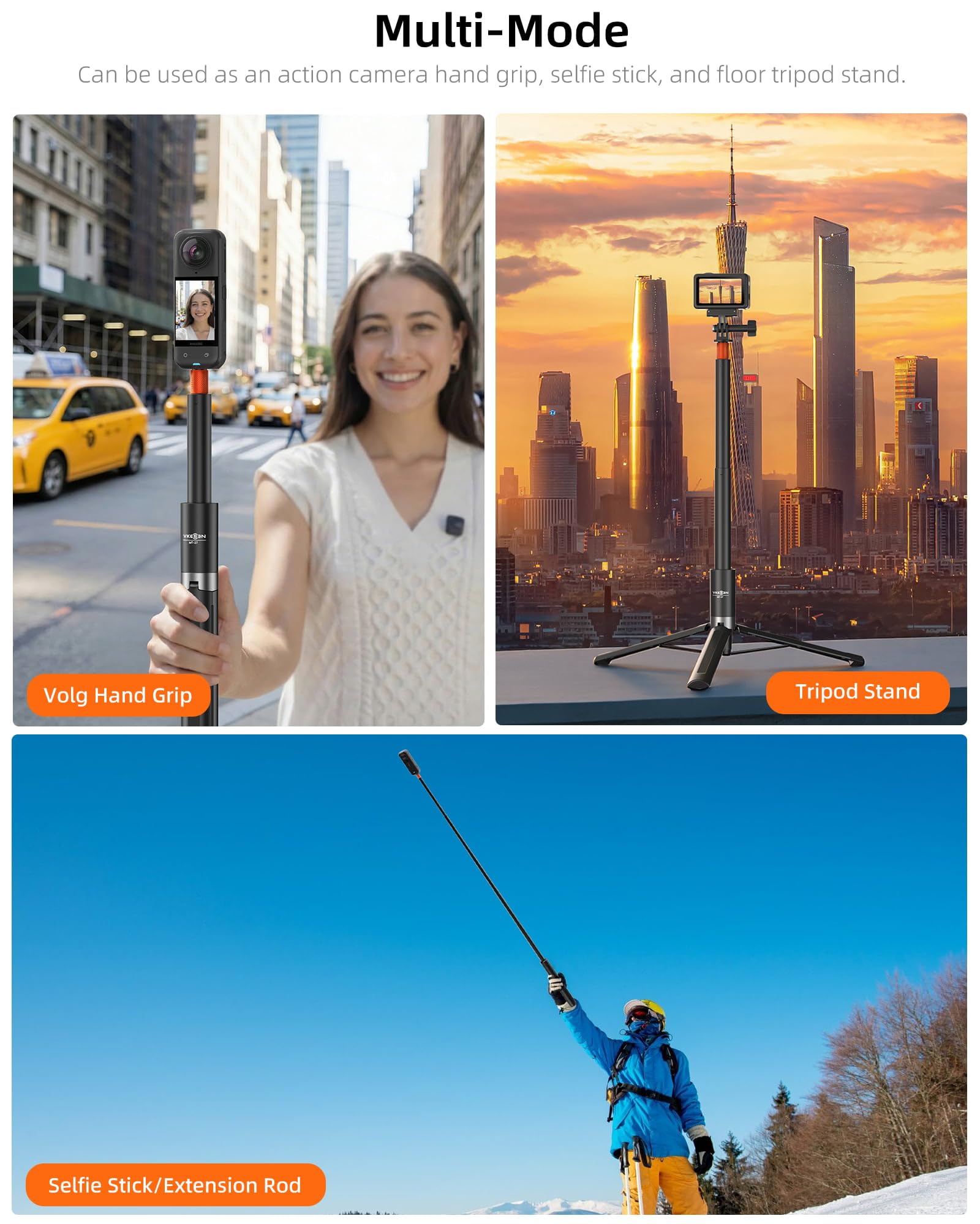 Treppiede per action cam da 147 cm, per Insta360 X5/X4/X3/Ace Pro 2/GO 3S, DJI Osmo 360, Pocket 4/3, tutti i modelli GoPro, impugnatura estensibile 2 in 1, supporto da viaggio, monopiede, accessori