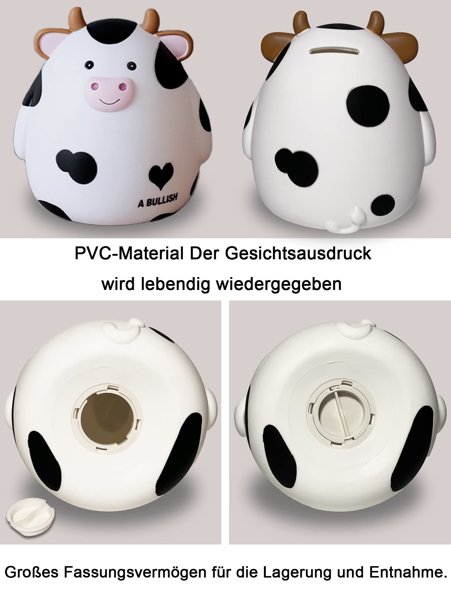 Salvadanaio a forma di mucca, Kawaii maialino a moneta alta capacità regalo salvadanaio per bambini, adatto per ragazzi ragazze decorazione camera regalo di compleanno (bianco)