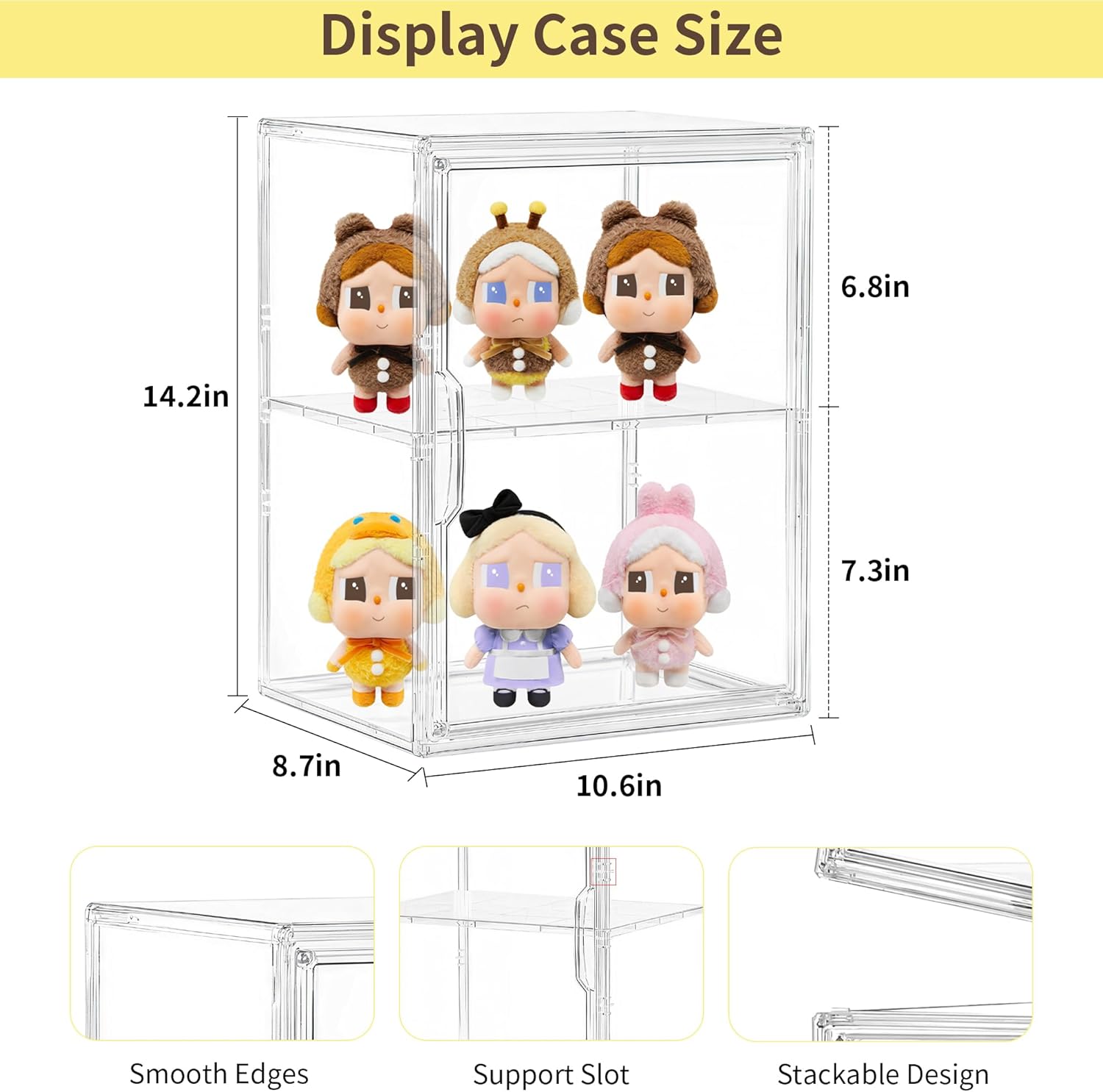 Acrylic Display Case, 2 Tier Clear Plastic Stackable Storage Bins with Magnetic Lids, Figure Display Case for Collectibles Cosmetic Acrylic Box, 2 Pack LXLXXL