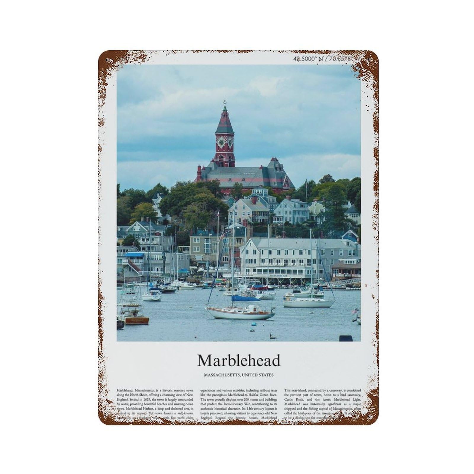 xiaoxiaoshen Marblehead Massachusetts, United States, USA City Scenery Wall Decor Art Metal Tin Poster Modern Home Decor Art Home Bar Shop Decorations Vintage Sign 40x30cm