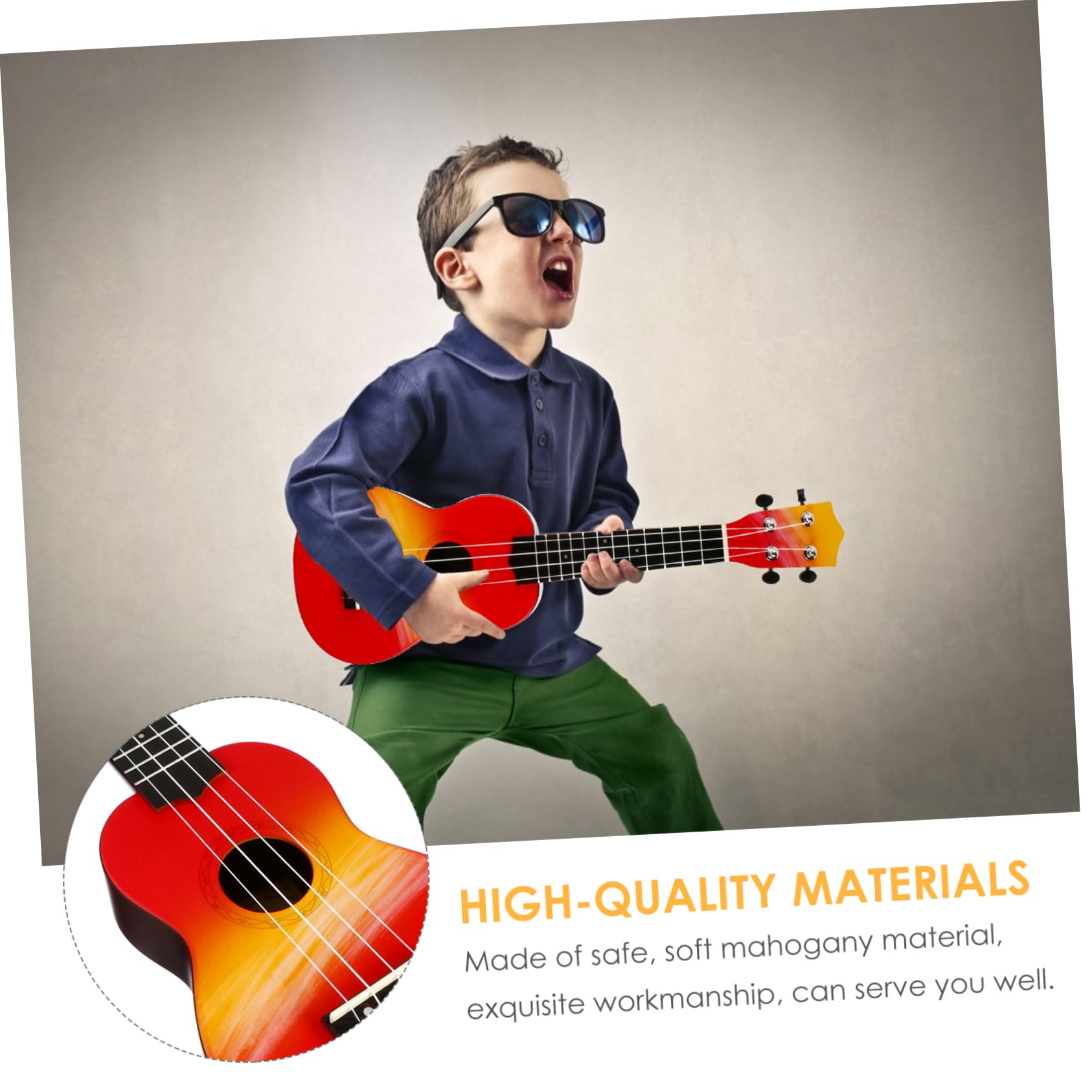 21-zoll Holz Ukulele mit Cartoon Bemalung für Kinder | 1 Satz, Kreative Ausführung, Praktische Handhabung, Klangbild, Kleiner Gitarre als Starter Instrument