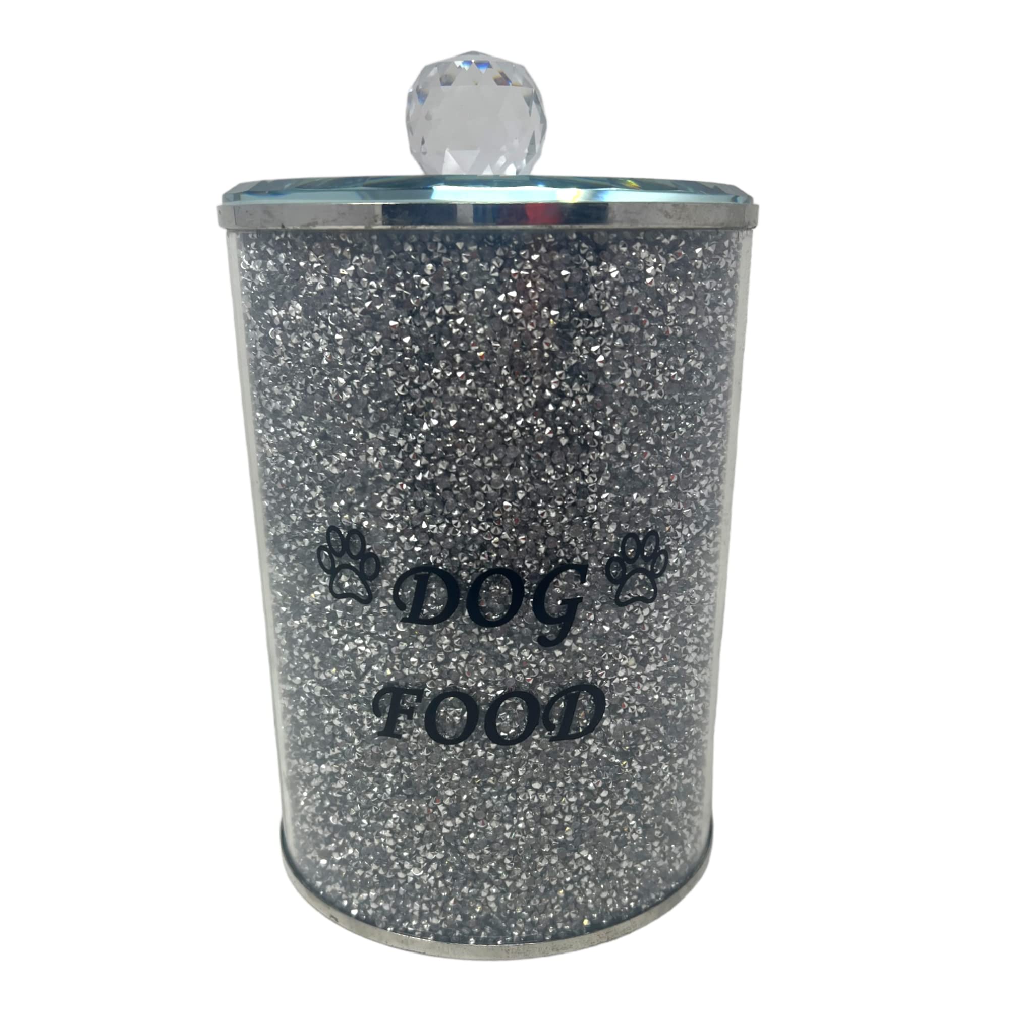 CRYSTAL CROWNCrushed Diamond Silver sparkle Animal Food Canister Jar Ornament, Kitchen accessories Ornament 23 cm Dog Food