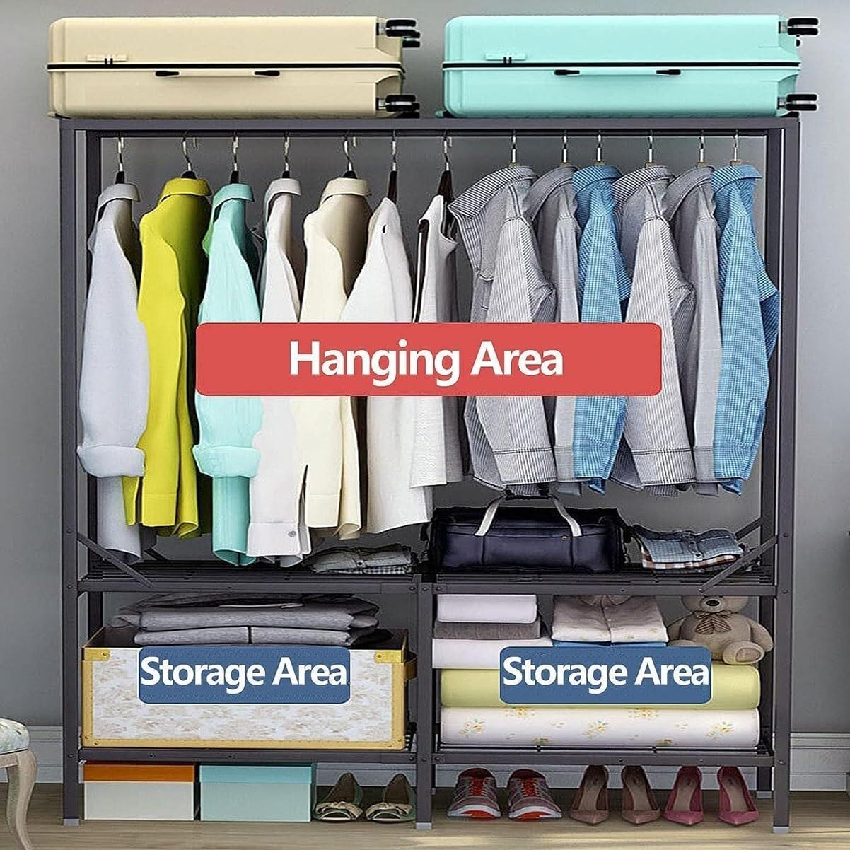 Wardrobe Closet Schrank Tragbarer Kleiderschrank, Kleiderständer Aus Metall, Freistehender Schrankständer, Schrank-Organizer Mit Abdeckung Closet Aufbewahrungsschrank(165 * 50 * 170cm)