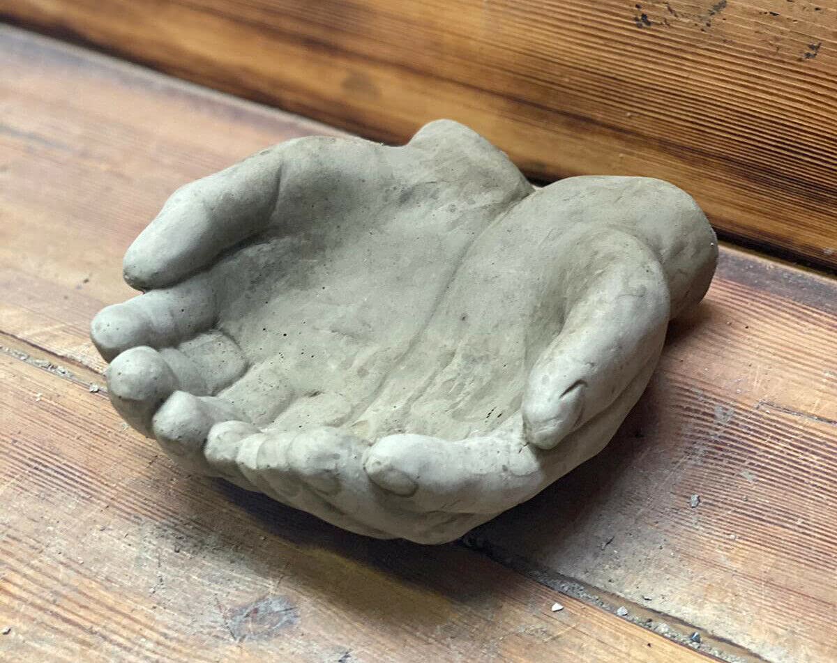 J And L Stone Ornaments Grey Stone Garden Pair Of Hands Hand Bird Feeder Bath Memorial Statue Ornament