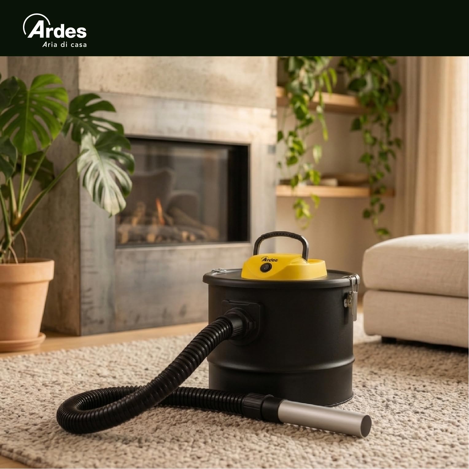 ARDES AR4A12 ASHPIRO 12 Aspirador de Cenizas Profesional Tanque 12L, Filtro de Tela No Tejida Lavable, Bidón Aspira Cenizas Aspirador Adecuado ara Trabajo Cotidiano o Industrial, Negro Amarillo