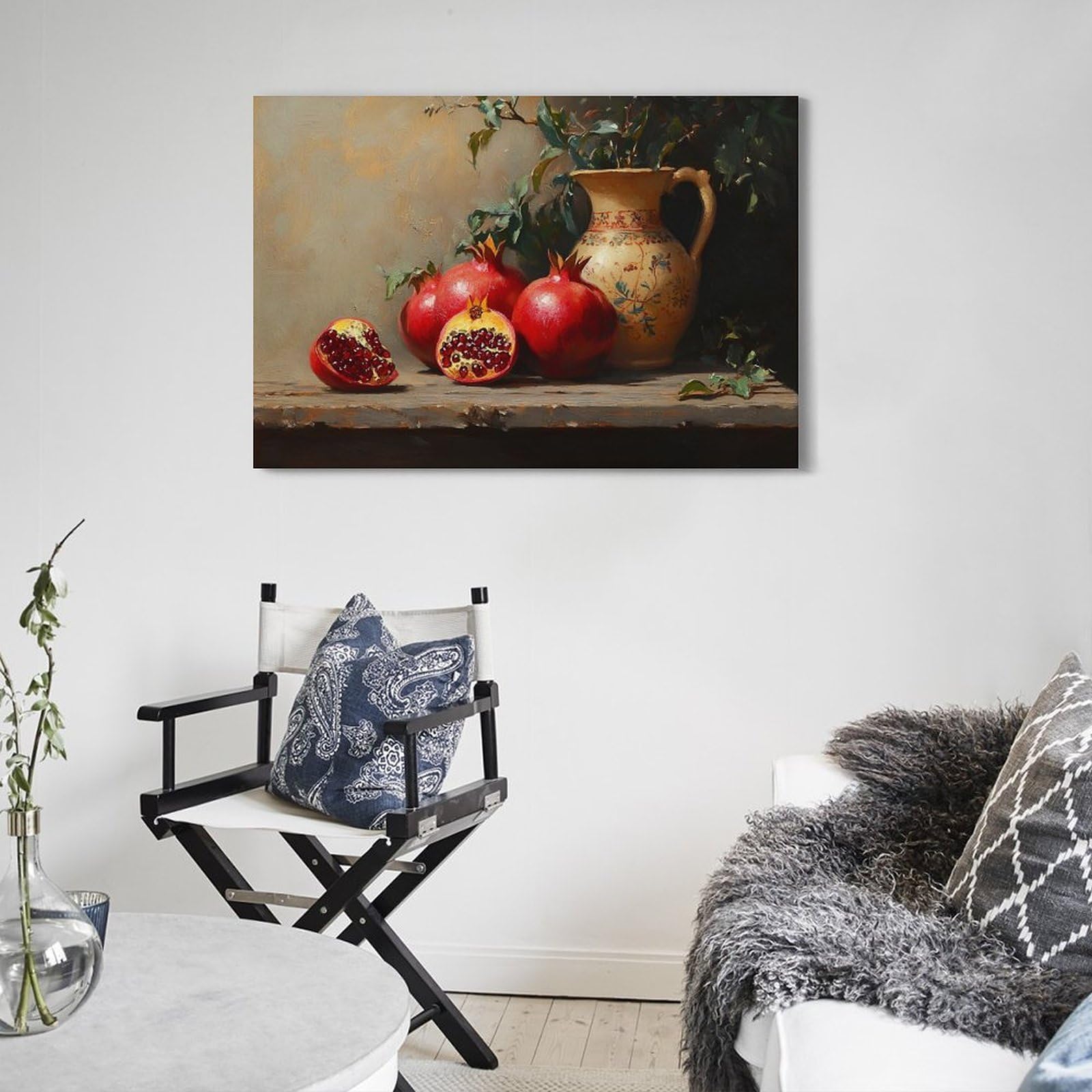 Ästhetische Wandkunst zum Aufhängen, Granatapfel-Druck, Stillleben, Leinwandposter, rustikale Dárk Acádemia, Wanddekoration für Küche und Esszimmer, 50 x 75 cm