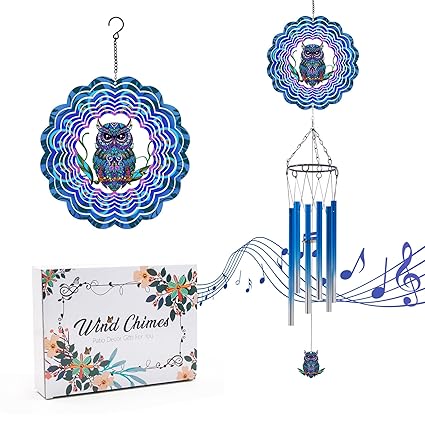 Wind Chimes with Owl Wind Spinner, Gifts for Men, Women, Retirement, Teacher, Parents - Outdoor Hanging Decor Clearance for Garden, Patio, Backyard Or Porch