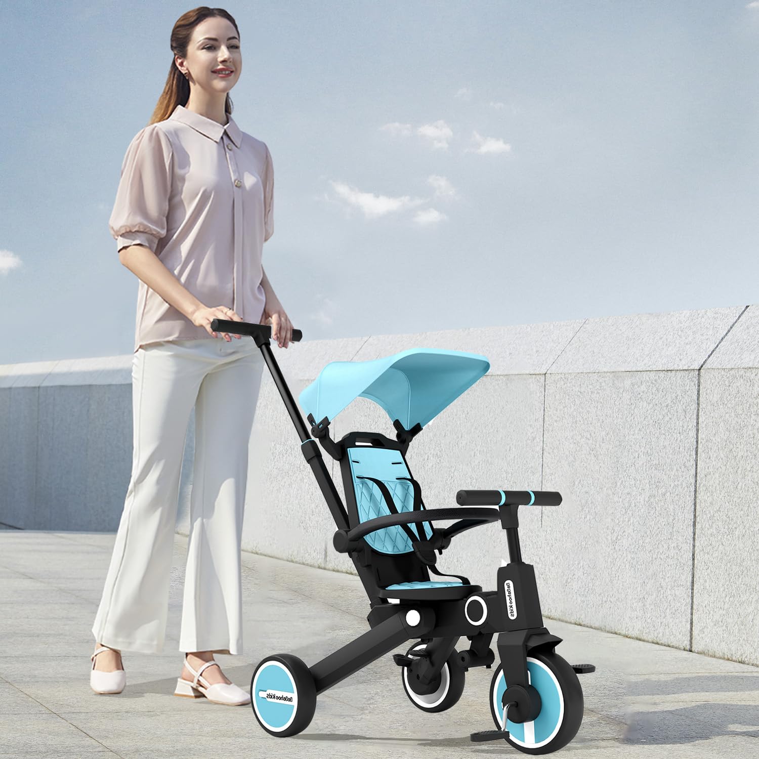 Tricycle Stroller for Toddler,Foldable Baby Tricycle,Kid Balance Bike with Push Handle,Toddlers Stroller Bike with 1 to 5 Years,7-in-1 Push Tricycle Bike for Kids from Bebehoo Kids (Blue)