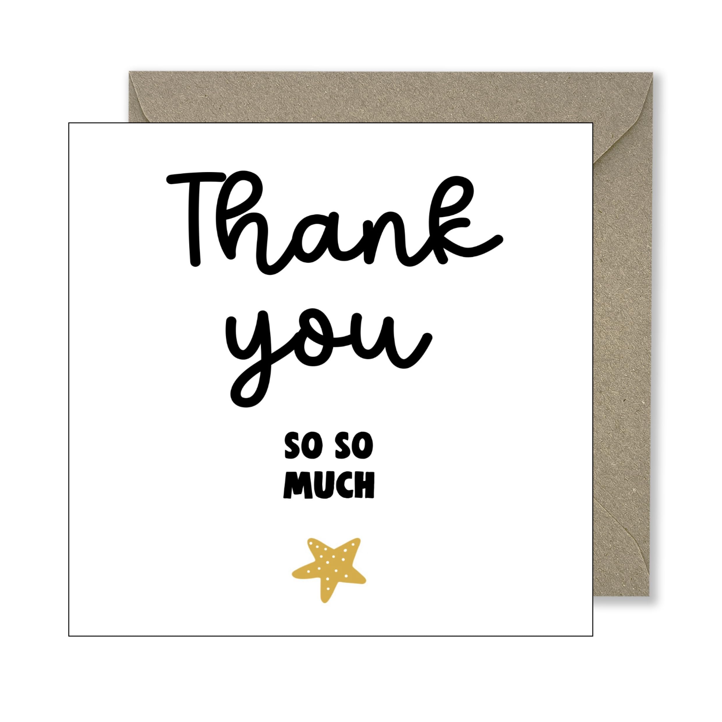 Thank You So Much Greeting Card with Star Design, White and Gold, Kraft Envelope, Thank you card for teacher, mentor, nurse, wedding