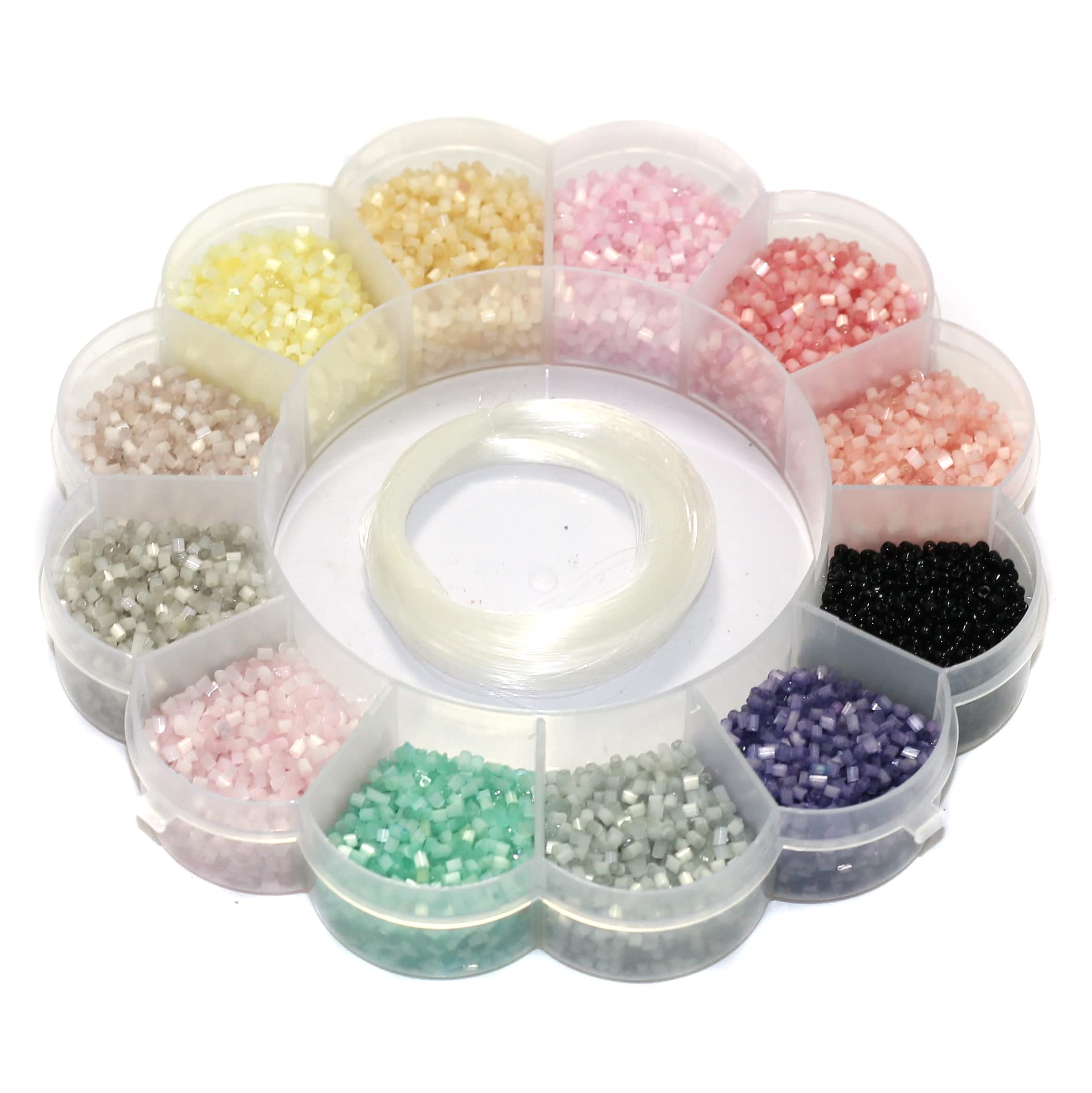 Beadsnfashion 2 Cut Silky Colors Glass Seed Beads Kit with 12 Mtrs Nylon Thread for Jewellery Making, Beading, Embroidery and Art and Crafts, Size 11/0 (2mm)