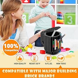 FUBARBAR Brick Coffee Mug - Funny Novelty Cup with Lid & Straw, Building Block Toy Mug, Gift Idea for Men/Women/Kids (Black)