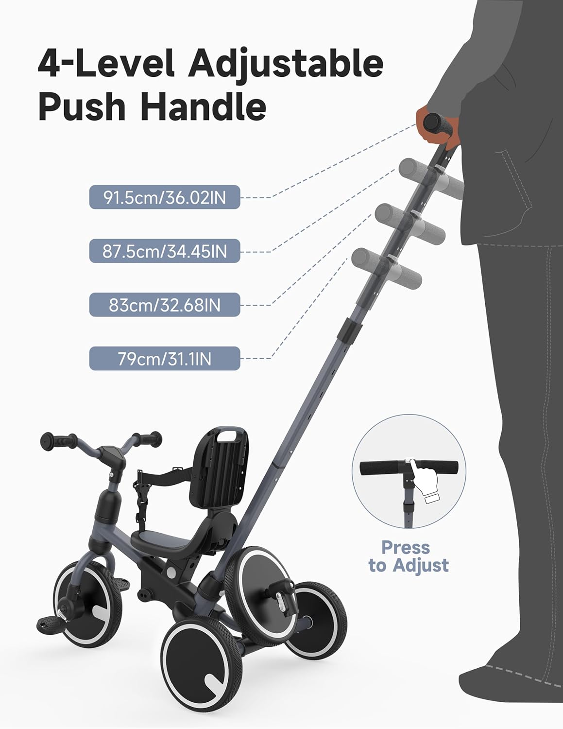 besrey Toddler Bike 1-3 Years Old,Toddler Tricycle with Spare Wheel,5 in 1 Kids Trike with Push Handle,Backrest and Safety Belt,Balance Bike 1+ Year Old,Birthday Gift and Toy for Boys and Girls