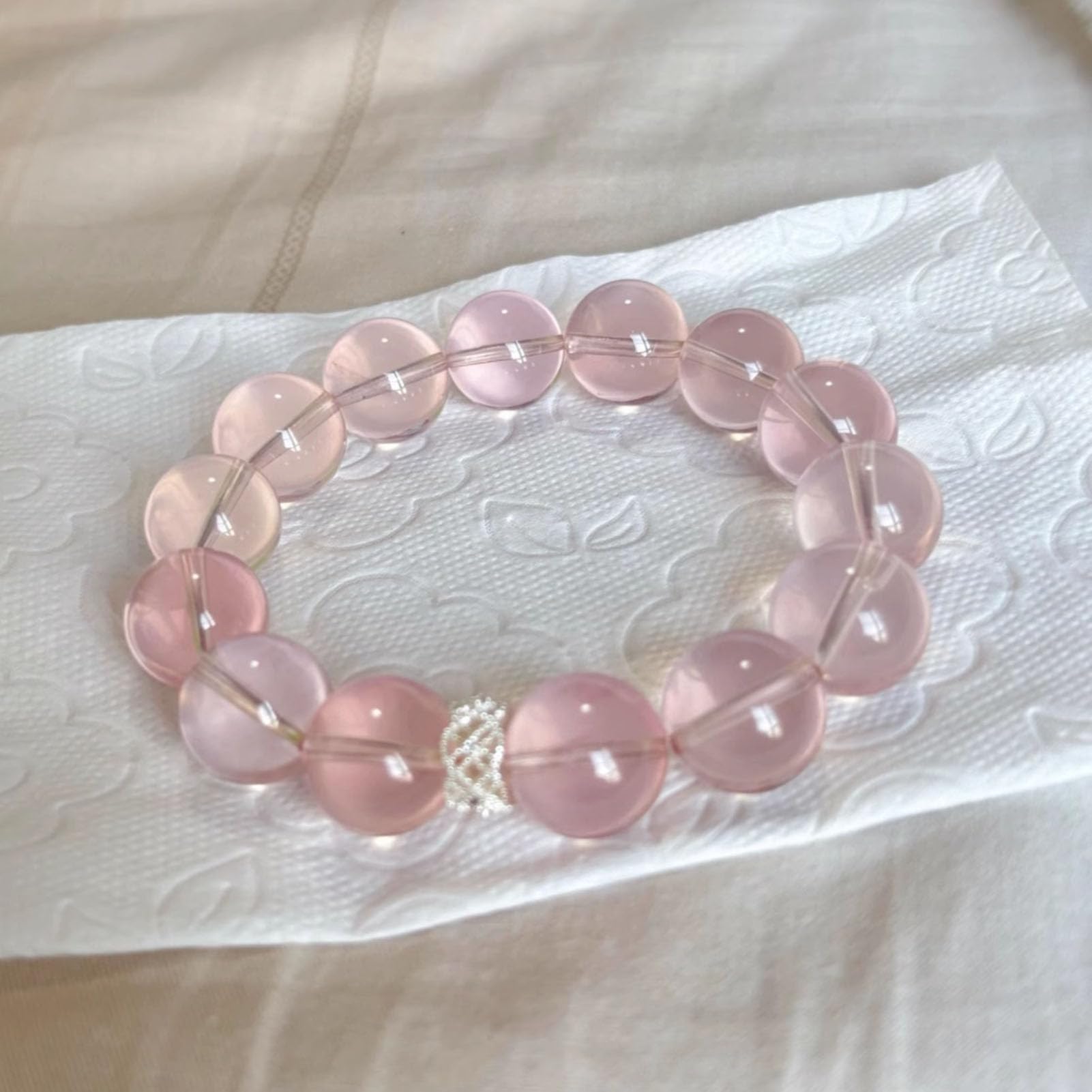 Pulsera de Cuarzo Rosa para Mujer, Pulsera elástica de Cristal Rosa Natural para el Amor, Cuidado Personal de la Amistad, Regalo de San Valentín para Ella, Esposa, Novia,10MM