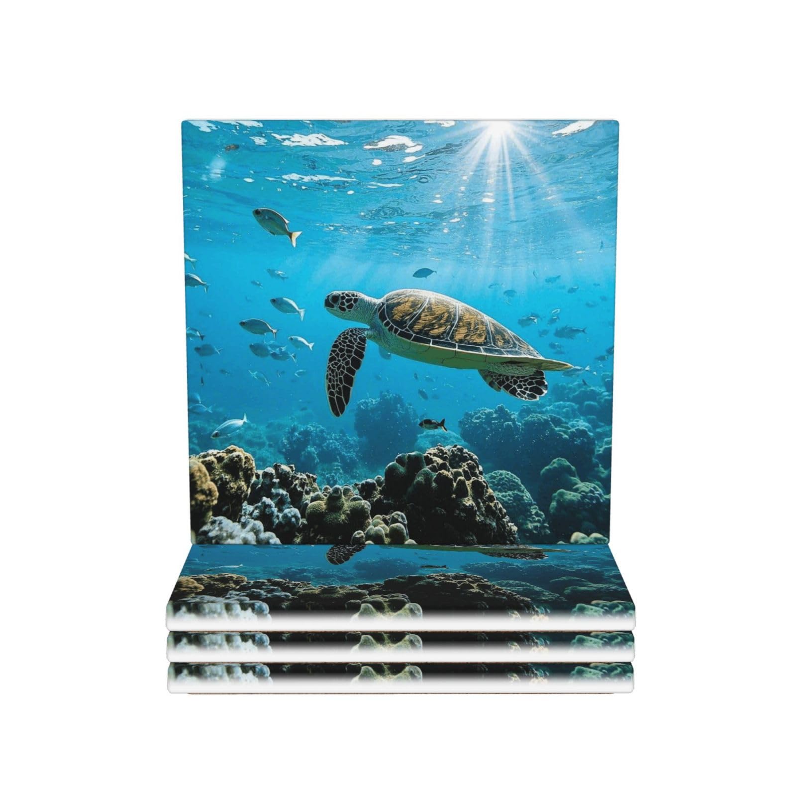 Drink Coasters Set of 4 Coffee Ceramic Coaster ocean organism Coasters for Drinks Coffee Cup Mat Heat Resistant Tabletop Protection Coaster Desk Accessorie Home Decorative