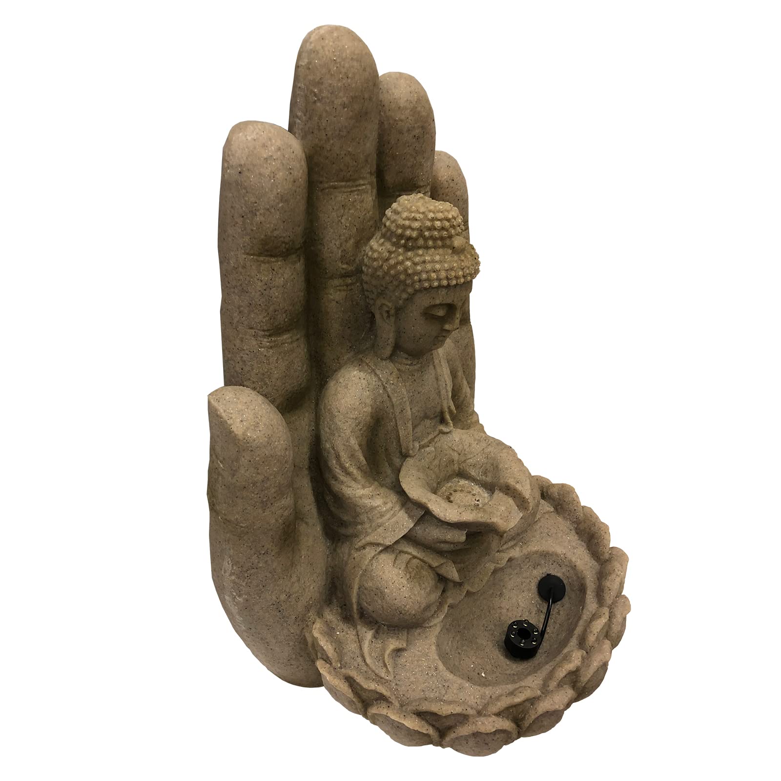 Brunnen Buddha Calm Sandstein-Optik Polyresin Pumpe LED Deko-Wasserbrunnen Garten Terrasse Zimmer Wasserspiel In- und Outdoor
