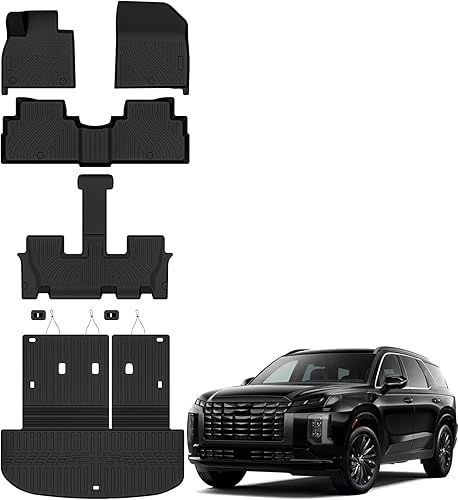 Miniatura 23 de Auxko Alfombrillas para todo tipo de clima, aptas para Hyundai Palisade 7 y 8 asientos 2020-2024 2025, juego de accesorios de goma de elastómero