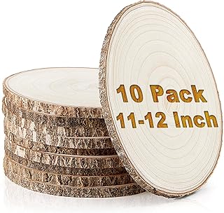 Set of (10) 11-12 Inches Large Wood Slices, Wood Centerpieces for Tables, Wood Slices for Centerpieces, Unfinished Wood Rounds for Wedding, Baby Shower, Party, Natural Paulownia Wooden Slabs