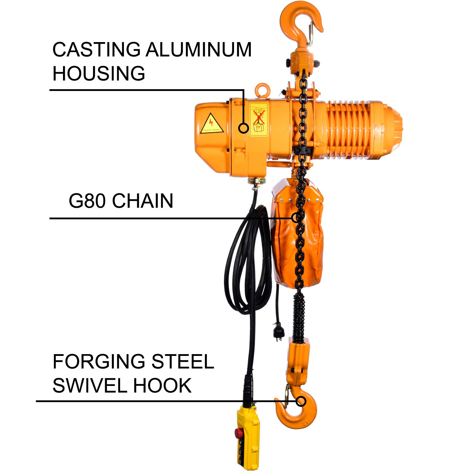 VEVOR Polipasto Eléctrico de Cadena G100, Carga 2000 kg, Elevación de 6,1 m, Trifásico 380-415 V, 50 Hz, Doble Velocidad 0,69 y 3 m/min, Control Remoto por Cable e Inalámbrico para Taller Motor Garaje