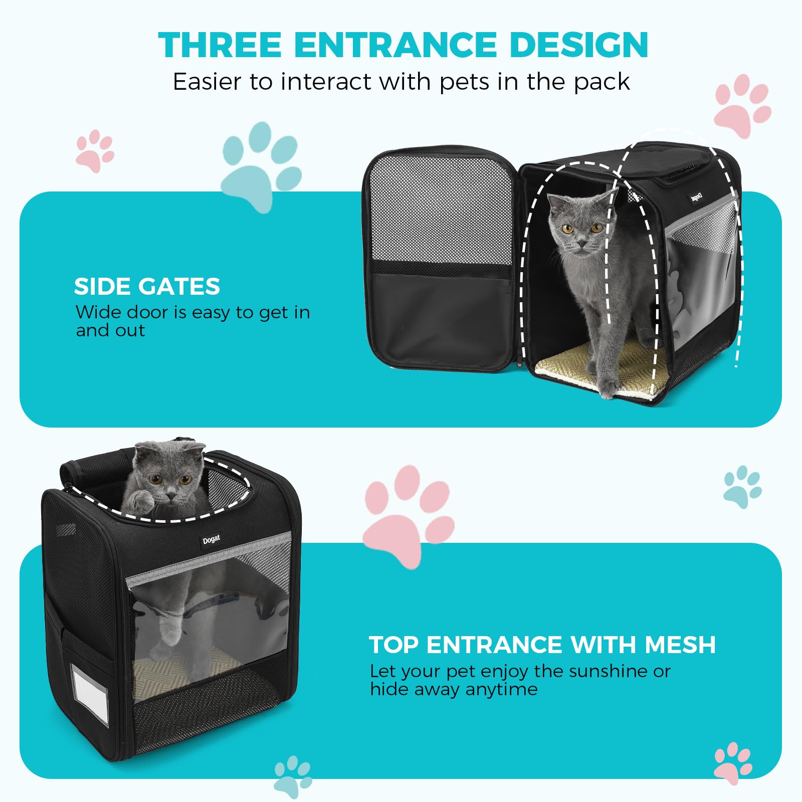 Dogat Cat Carrier Dog Backpack for Pets Up to 15 lbs (7 kg), Cat Backpack Carrier with Breathable Mesh - Image 2