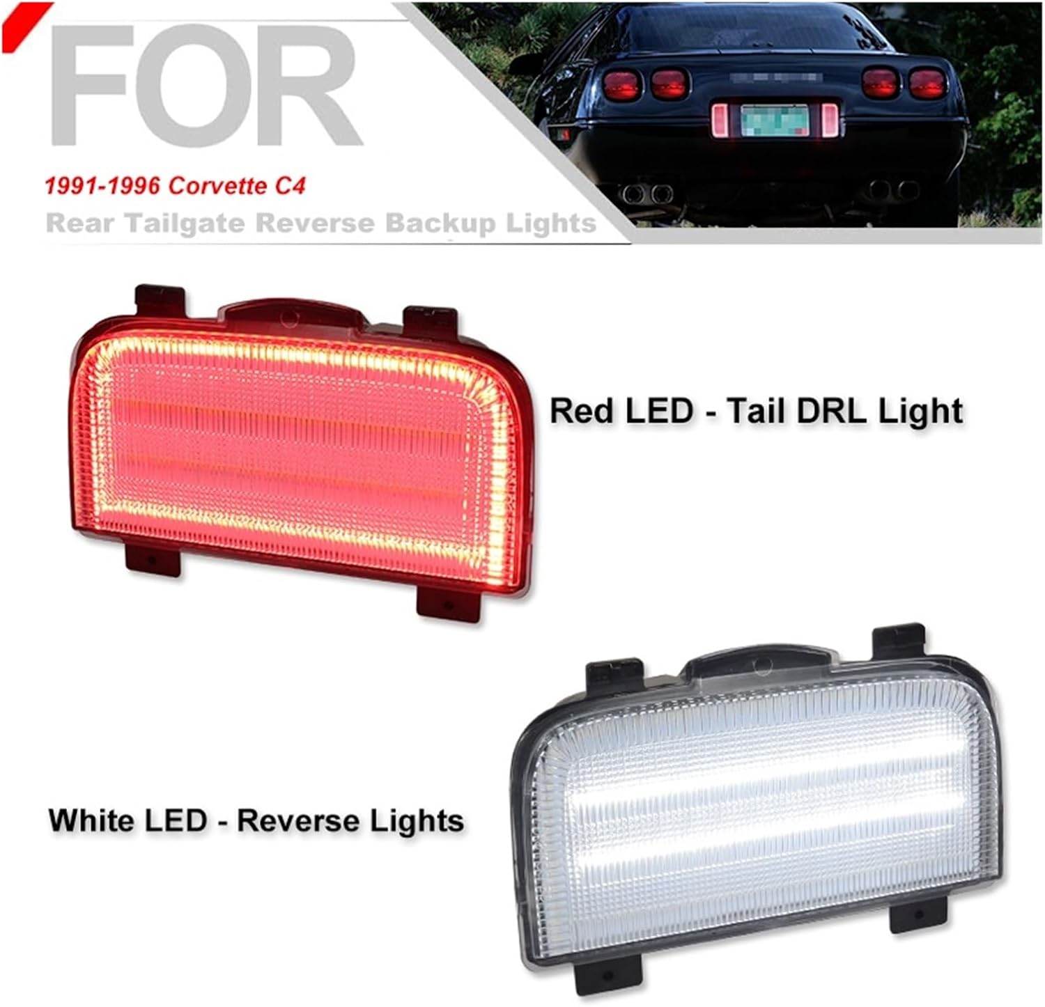 Rear Tailgate Reverse Backup Lights Compatible with 1991-1996 Corvette C4 white Assemblies Red Tail,Brake & Rear Fog Lamps(Smoked black lens)
