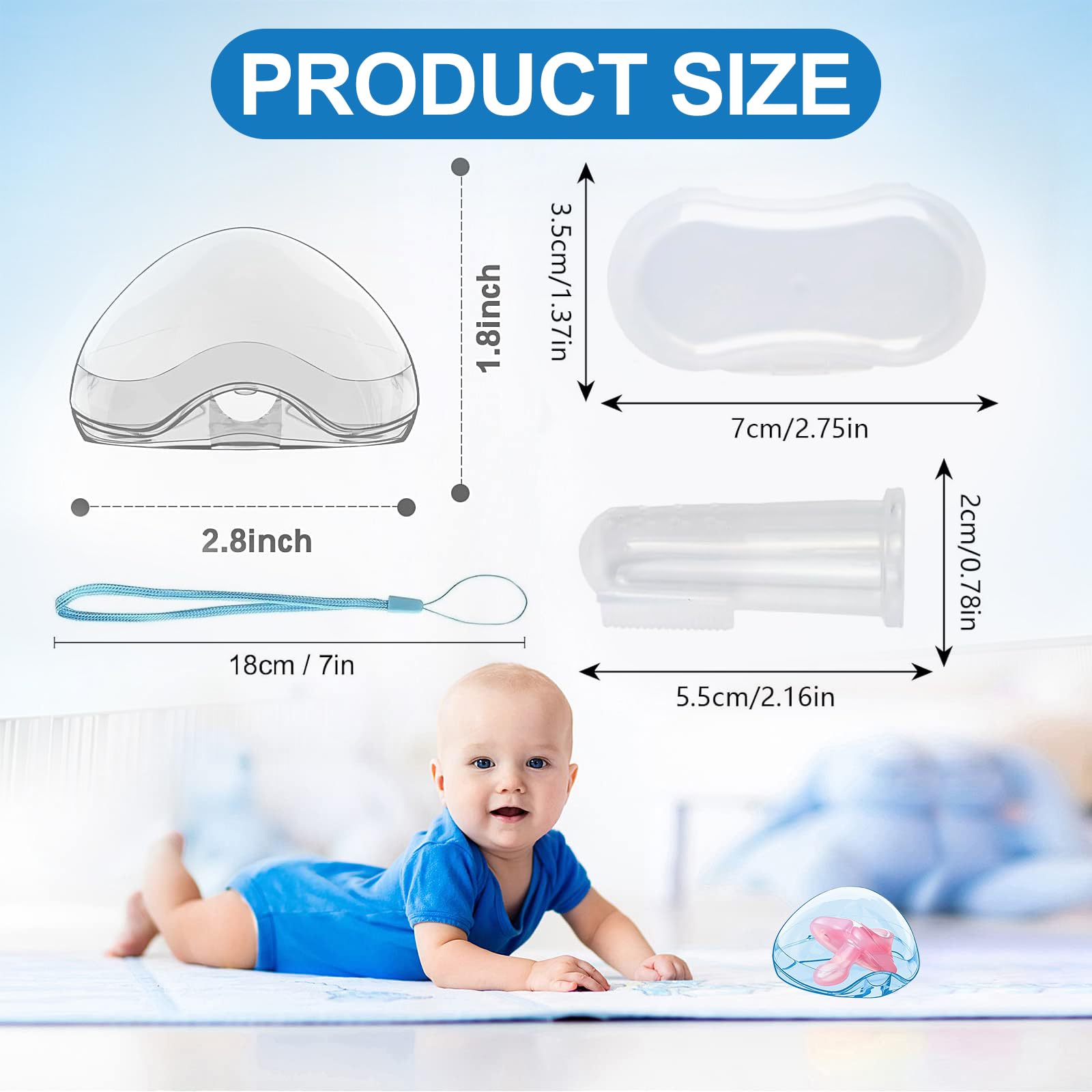 Portachupete Bebé,6 Piezas Funda Transparente para Chupetes,Portátil Caja de Chupete Bebes con Cordón,Sin BPA,Guarda Chupetes,para Viajes,Colgar de Carro,(Rosa, azul, gris claro,)
