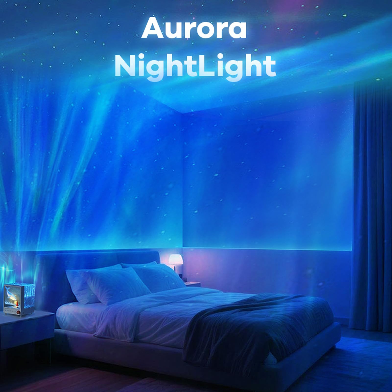 Gonetre Projecteur D'aurores Boréales avec Haut-parleur et Machine à Bruit Blanc 3 en 1. Veilleuse avec Projecteur D'aurores Boréales et Son pour la Relaxation dans la chambre.