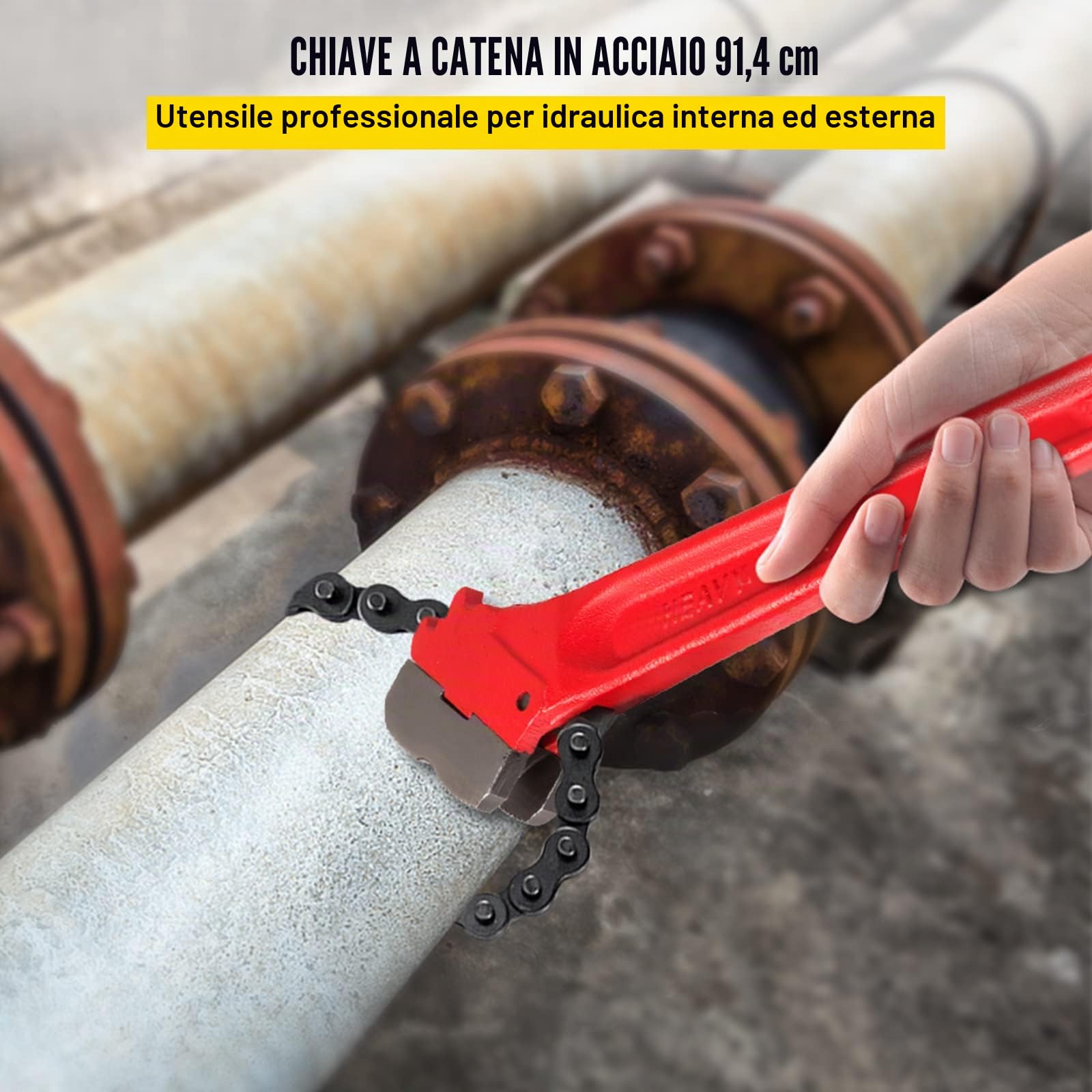 VEVOR Chiave a catena per tubi da 36 pollici, Chiave a catena per filtro dell'olio per impieghi gravosi Capacità da 4-1/2 a 7-1/2 pollici, Chiave a catena da 30 pollici (760 mm) Lunghezza catena Strum