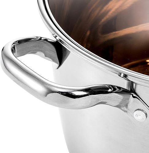 Miniatura 5 de ZEAYEA Olla de acero inoxidable de 5.8 cuartos de galón, olla de cocina con tapa de vidrio, olla para pasta de sopa con asas dobles a prueba de