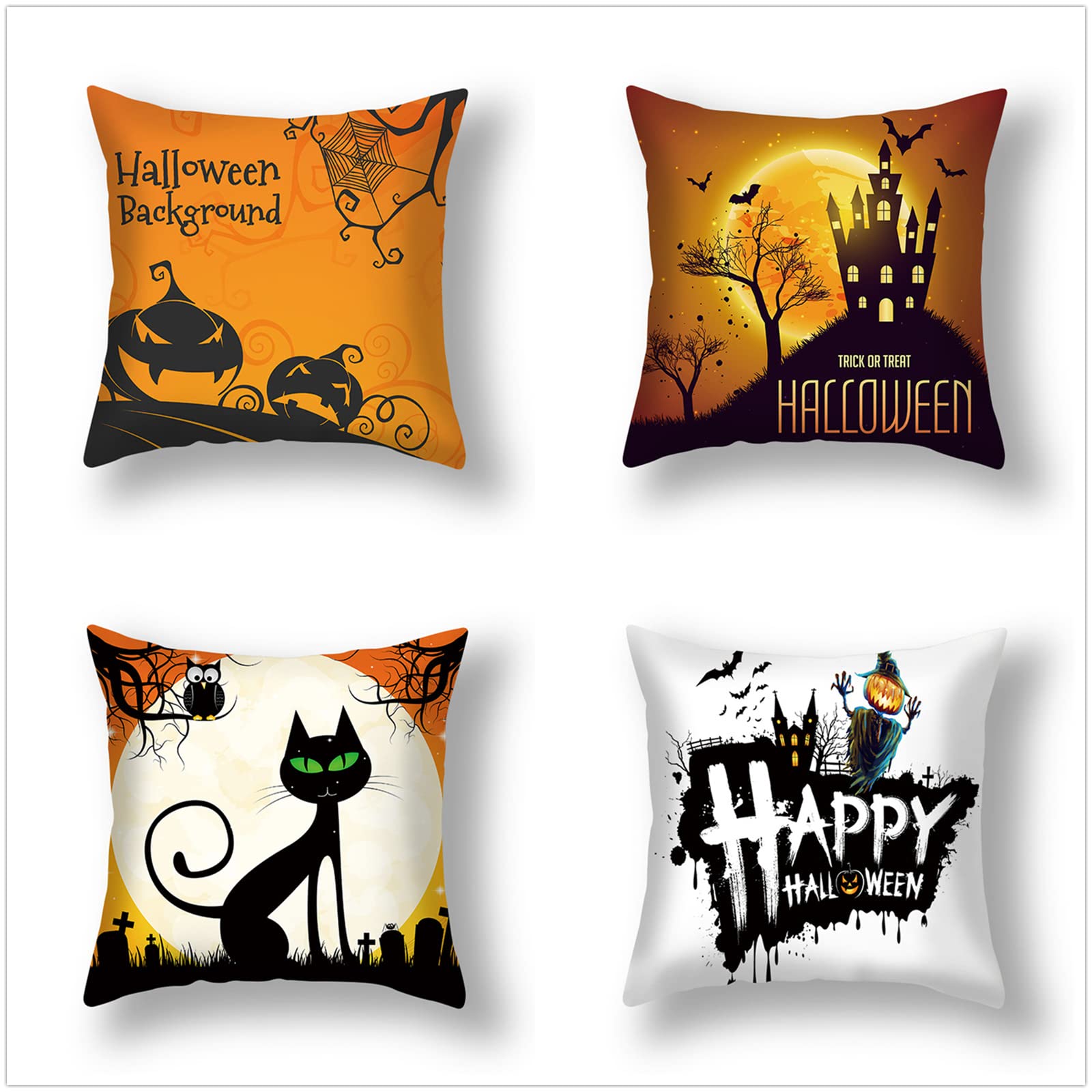 50 x 50 cm poszewki na poduszki Halloween, 50 x 50 cm, zestaw 4 dekoracyjnych do domu, kwadratowe, miękkie, dwustronne nadruki, poszewka na poduszkę z niewidocznym zamkiem błyskawicznym, poduszki na zewnątrz, do salonu, sofy, łóżka/pokoju