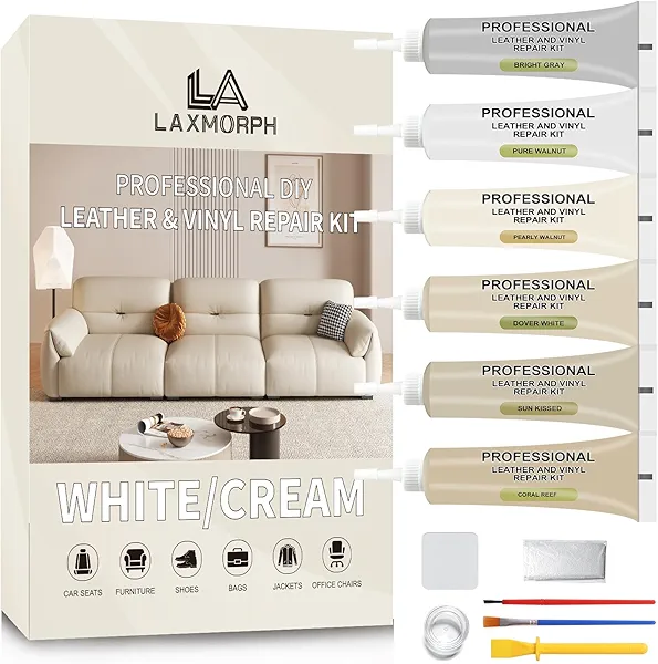 Laxmorph Leather Repair Kit for Furniture, Leather Vinyl Repair Kit for Car Interior,Couch, Jacket, and Purse - Fixes Tears, Burn Holes, and Scratches (Cream)
