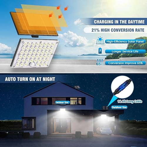Miniatura 3 de AMALEKO Paquete de 2 luces solares con sensor de movimiento para exteriores, 184 LED brillantes de 9000 K, luces de inundación para exteriores, del