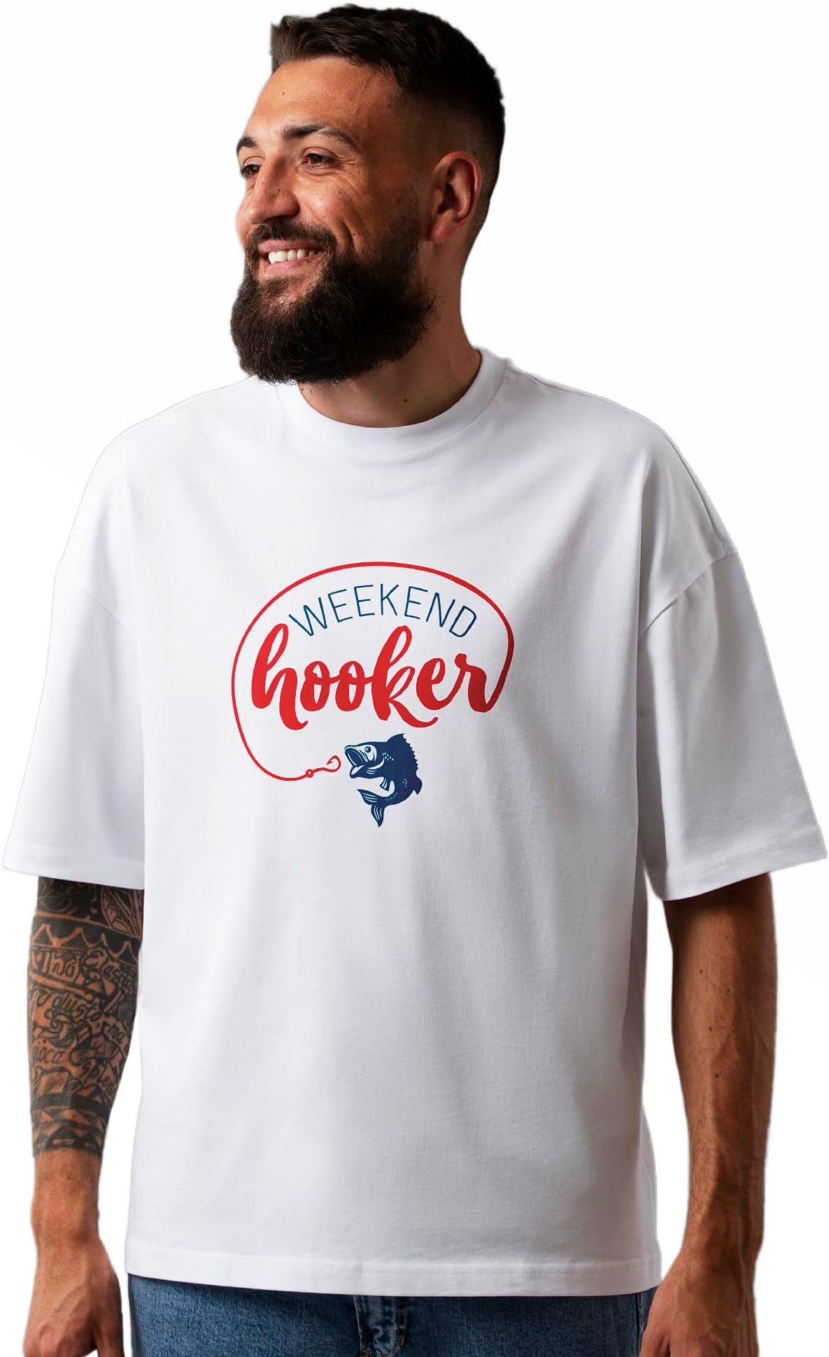 Seek Buy LoveUnisex Oversized T-Shirt with Weekend Hooker Fishing Graphic, Casual Fun Tee for Anglers