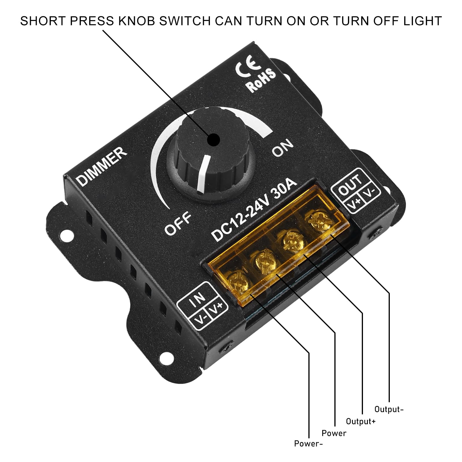 4 reguladores LED DC 12 V 24 V para tiras LED, 30 A 12 V, regulador de intensidad PWM LED, botón de atenuación para ajustar el brillo, regulador de brillo para banda de luz