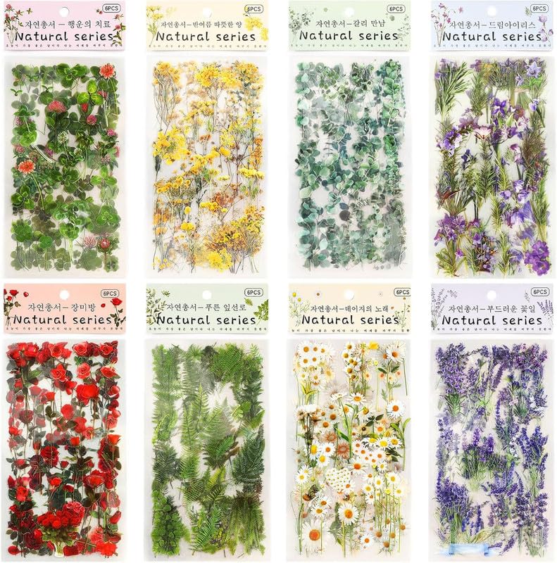2 Pack Sheets Natural Floral Series Sticker, DIY Plant Flower Simulation Flower Vintage Stationery Sticker (Pack of 2) Deal
