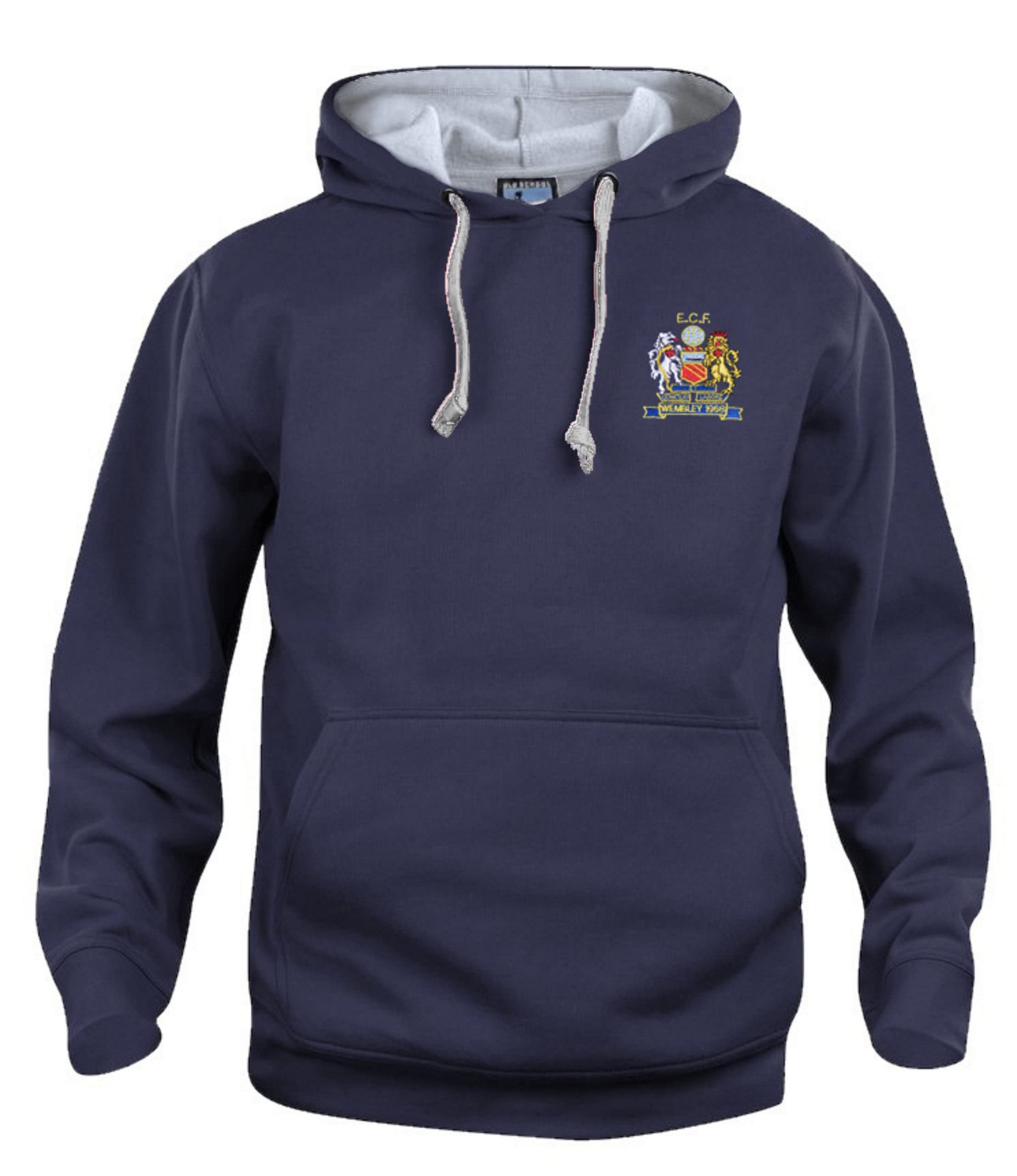 Old School Football Navy Manchester U. 1968 Retro Football Hoodie Embroidered Logo Size (M)
