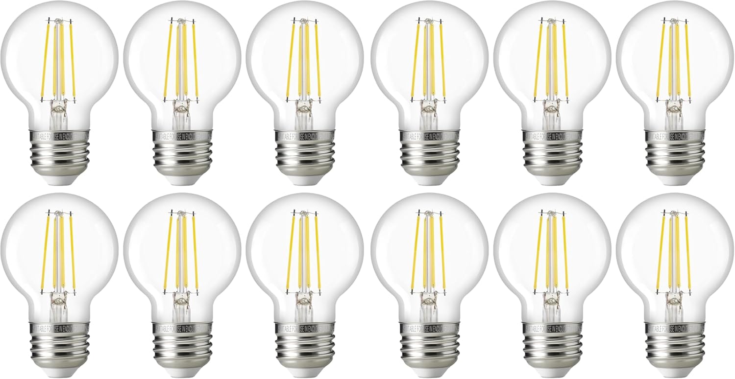 FLSNT 60W Equivalent LED Globe Candelabra Bulbs, Dimmable G16.5 LED E26 Chandelier Light Bulbs, 500LM, CRI82, 4W, AC 120V, 12 Pack, 5000K Daylight