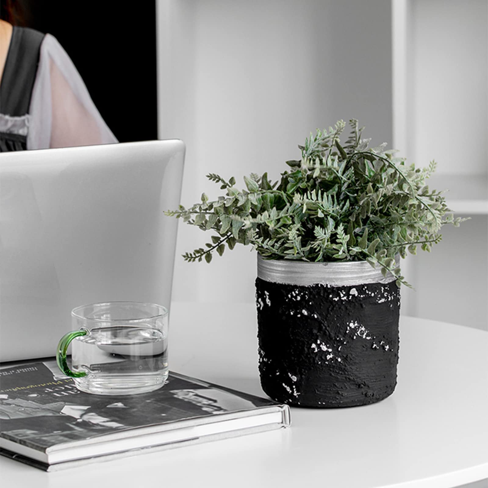 Vasi da Giardino Vasi per Piante in Cemento a Trama screziata, Moderno Vaso da Fiori cilindrico con Foro di drenaggio per Decorazioni per la casa e L'Ufficio, Matrimoni di Compleanno