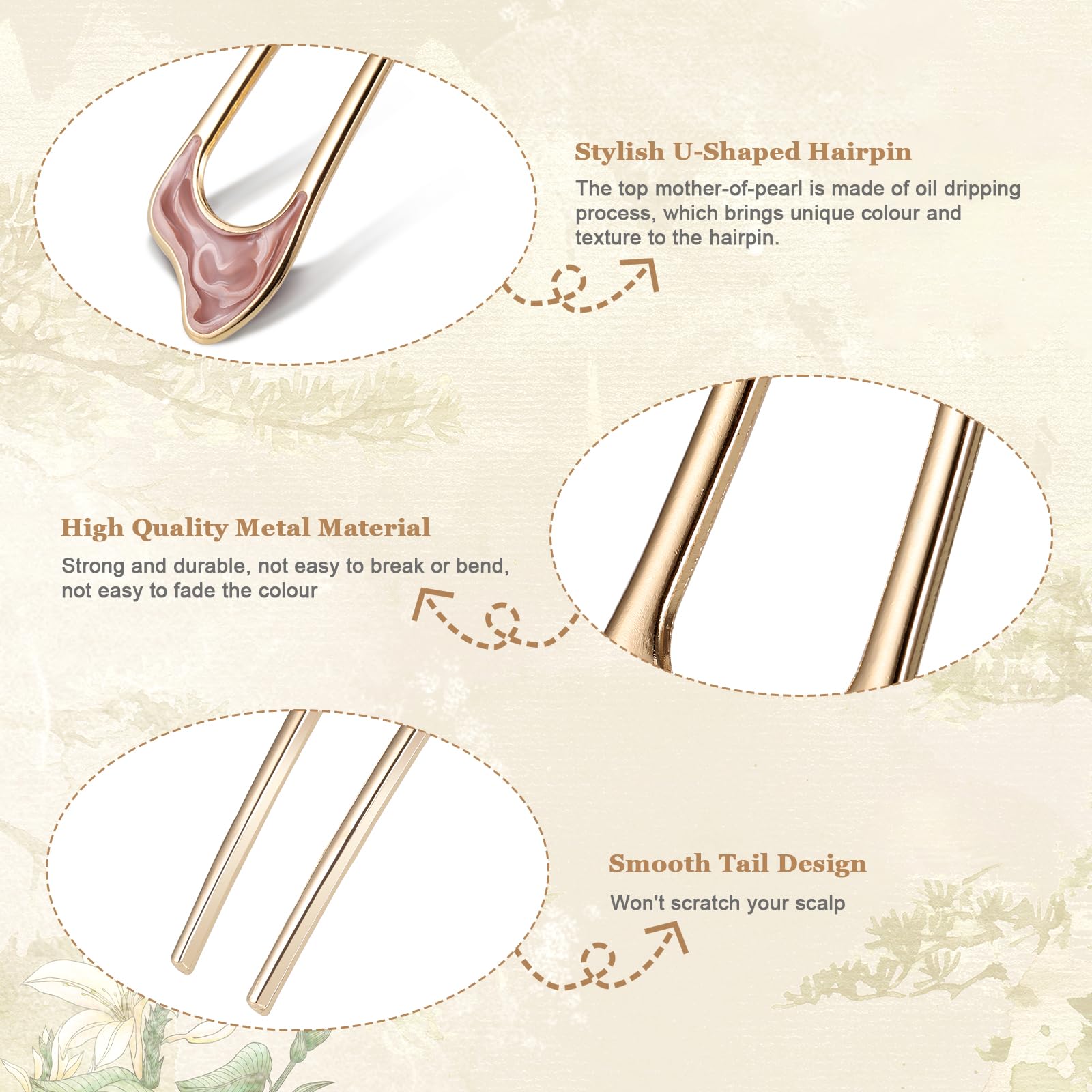 Huiguli 6 Pieces French Hair Pins, U Shaped Metal Hair Fork - Image 3