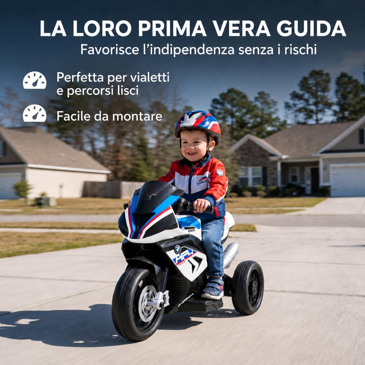 TOYSCAR Moto Elettrica per Bambini 12V BMW HP4 Race con Licenza Ufficiale, 3 Ruote, Sedile in Pelle, Luci LED, Musica, USB e AUX, Batteria Ricaricabile, 18-60 Mesi (Bianco)