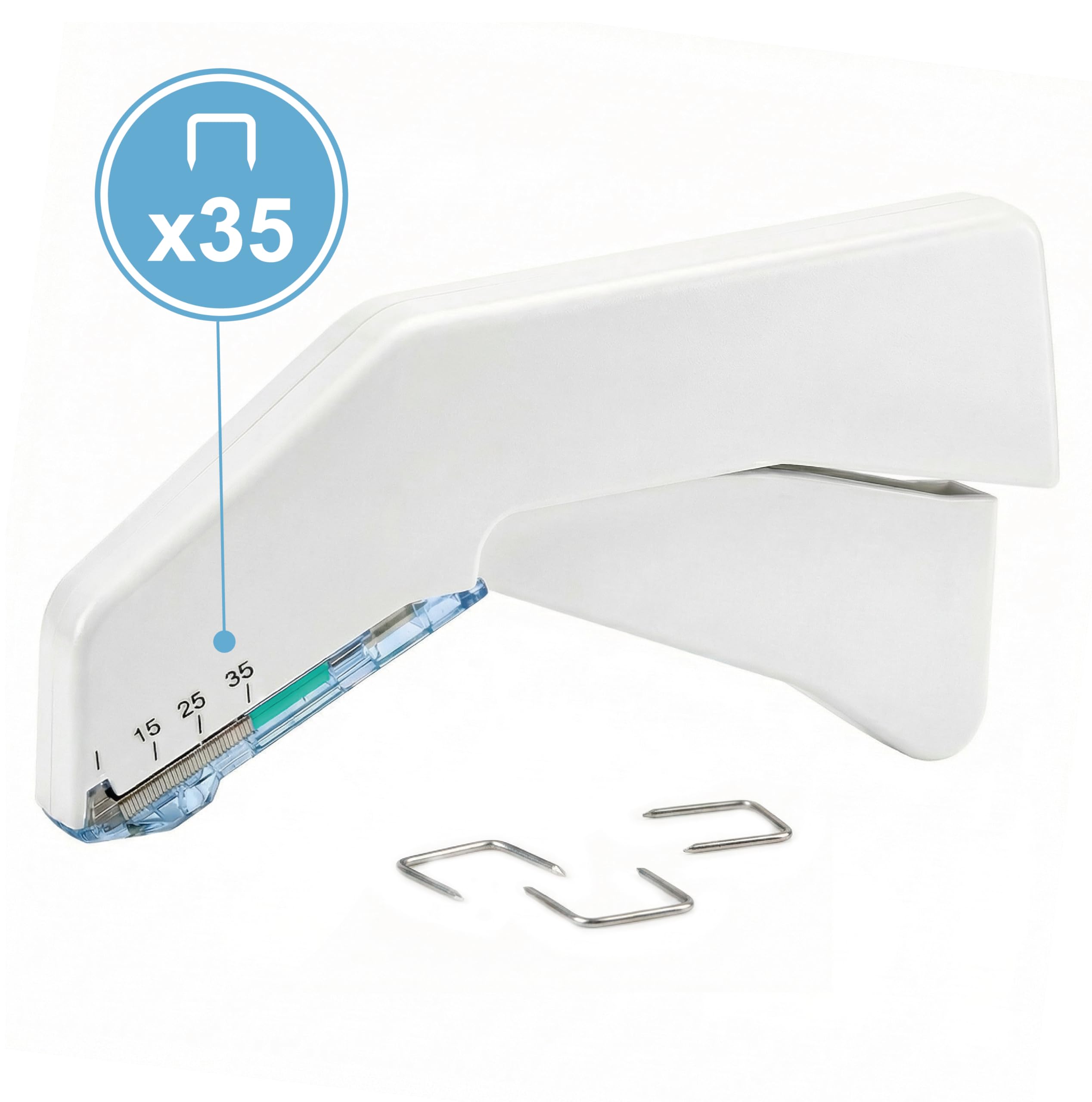 KMINA Grapadora para Sutura Cutánea (5 Unidades), 35 Grapas Estériles, Acero Inoxidable, Diseño Ergonómico, Libre de Látex, Apertura Fácil, Pack con Envases Individuales