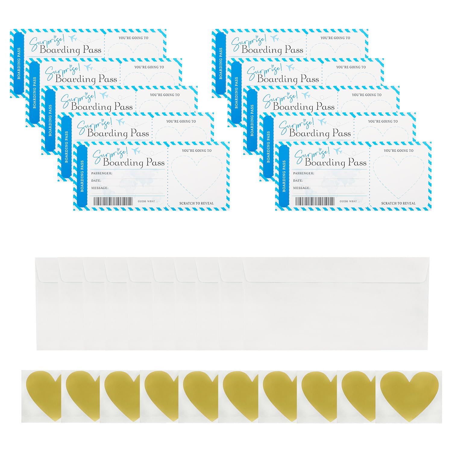 Tabanzhe Personalised Scratch Card Reveal – Holiday Boarding Pass Travel Ticket with Envelope, Surprise Trip Gift for Couples, Family, Friends Travel Reveal Idea (Blue)