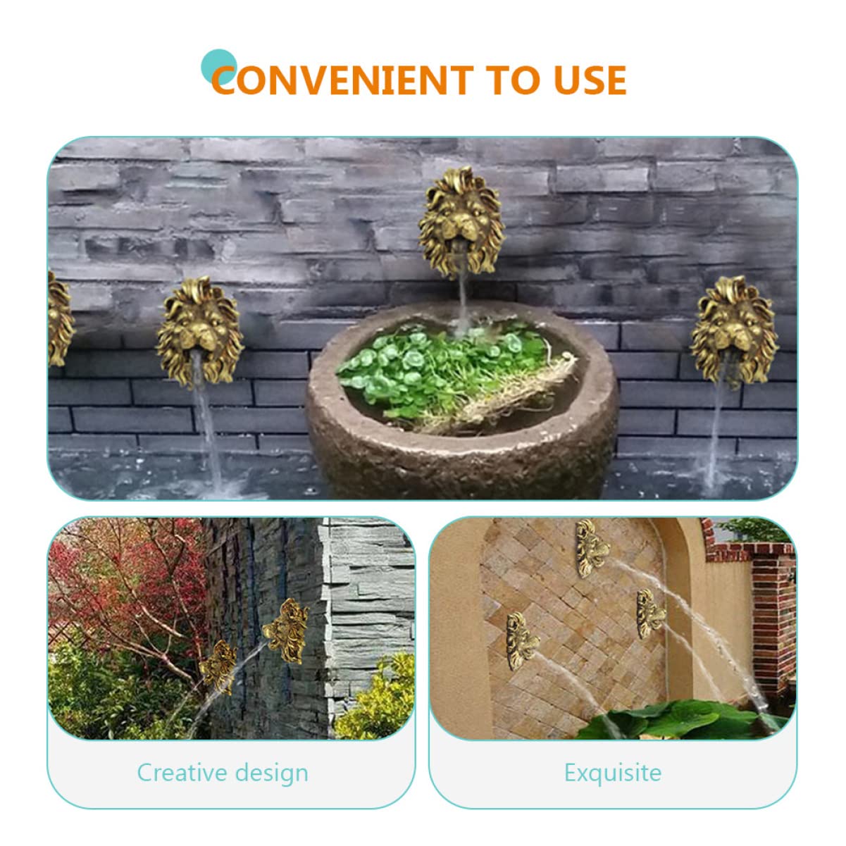 Housoutil Fuente De De Pared Caño De Fuente Rociador De Piscina De Pared Característica del Estanque De Decoración De Animales Cascadas Resina Natural Lavabo Jarra