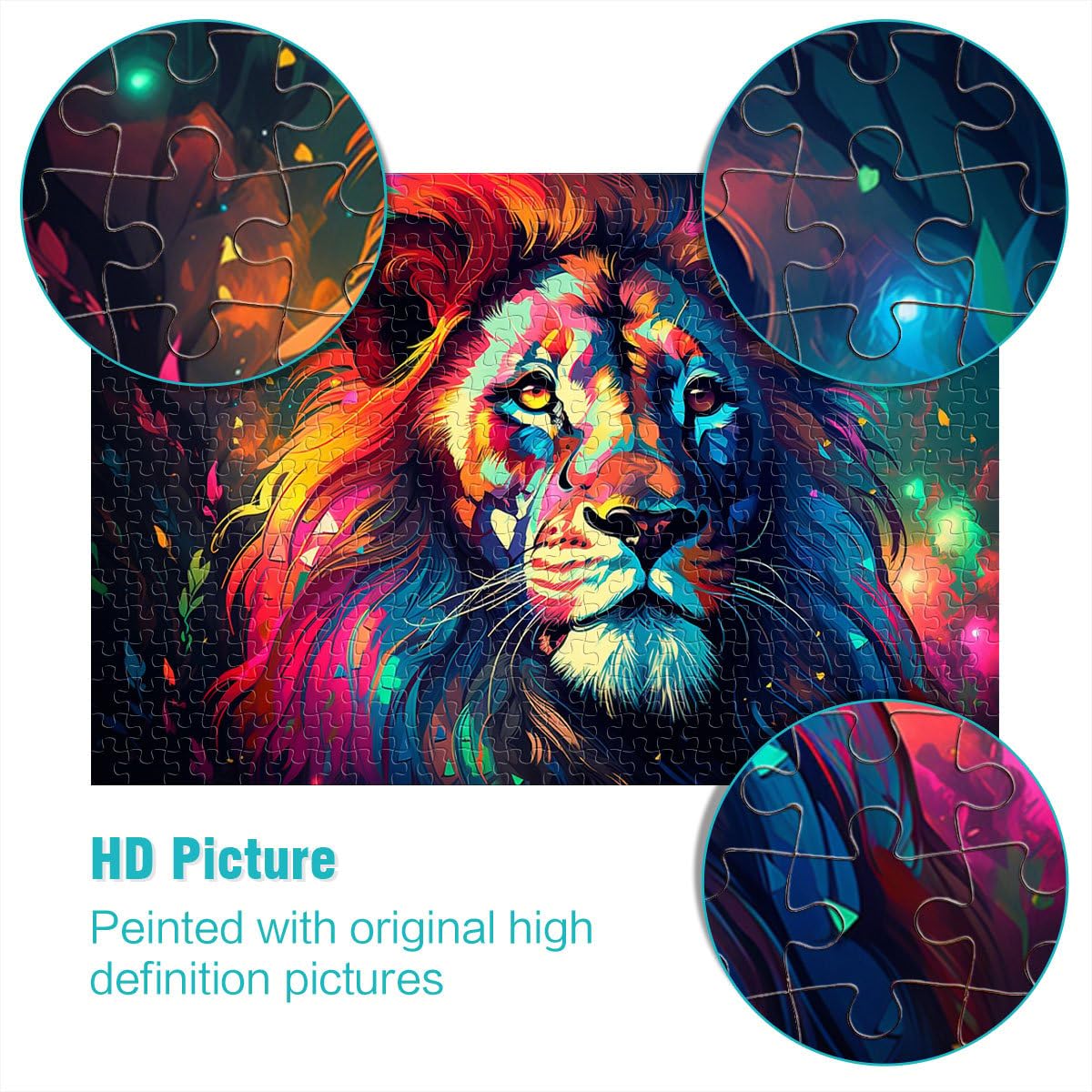 Puzzle da 2000 pezzi per adulti leone neon cartone animato puzzle 70 x 100 cm con pezzi completamente ad incastro a forma casuale