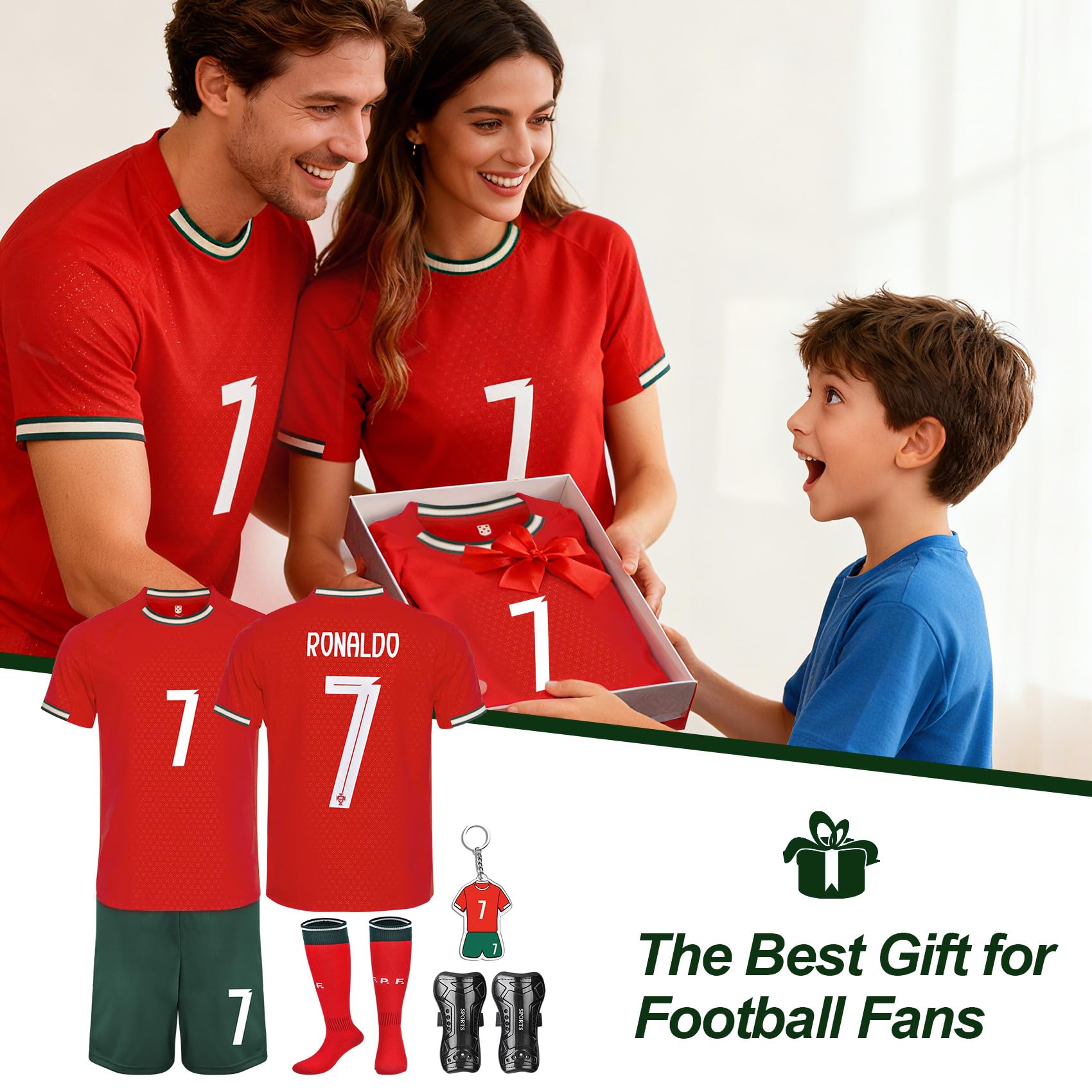 Maillot de football pour enfants - N° 7 - Ensemble maillot de football avec t-shirt, short, chaussettes et genouillères, maillot pour garçons et filles