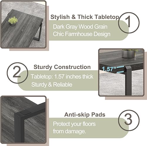 Miniatura 15 de FOLUBAN Mesa de centro rústica, moderna mesa central industrial de madera y metal para sala de estar, roble de 47 pulgadas Roble,Negro